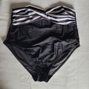 Black and White Striped Bandeau One Piece Swimsuit